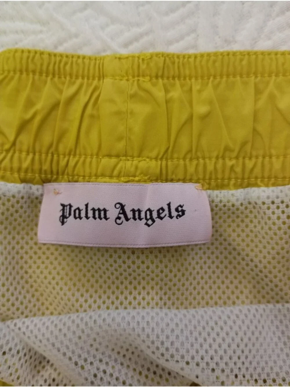Palm Angels Yellow Nylon Athletic Shorts White Side Stripe S Elastic Waistband